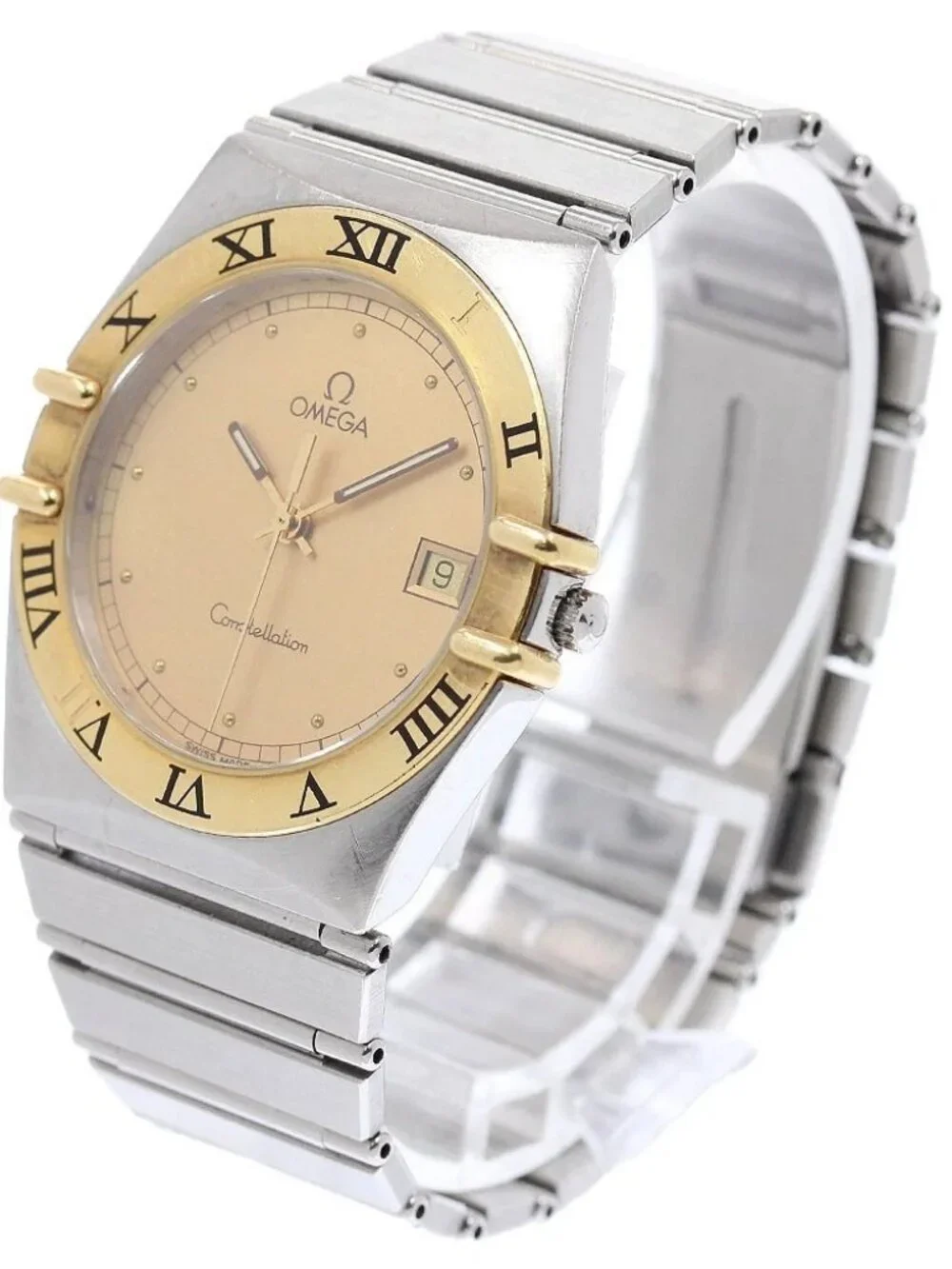 OMEGA Constellation flat bezel Date gold Dial Quartz Men's Watch_958289